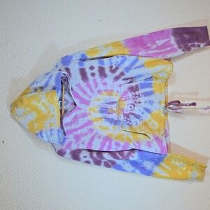 Victorias Secret Pink Tie Dye Fleece Cropped Pullover Hoodie Sweater Top Sz S